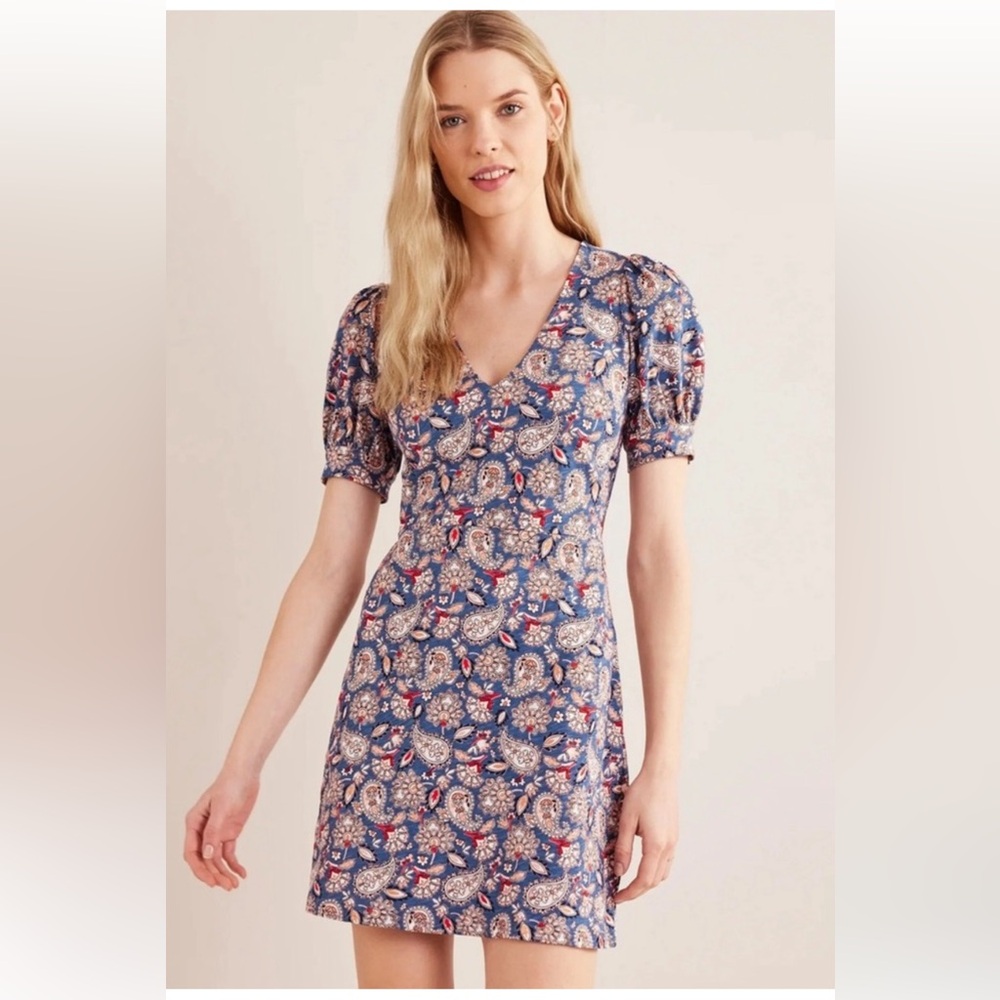 NWT Boden V Neck 100% Cotton Mini Dress Paisley  — Size 14